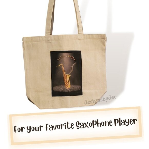 The Saxophone-Star of the Show-Gusseted Cotton Canvas Tote, Coffee Mug Combo - Picture 9 of 11
